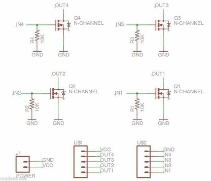 Quad/Tri MOSFET Breakout 30V 15A Low Resistance, High Power, PWM Support